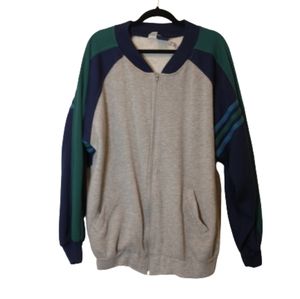 First Run Sweatshirt Mens Extra Large XL Casual Full Zip Grey Blue Vintage 1990s